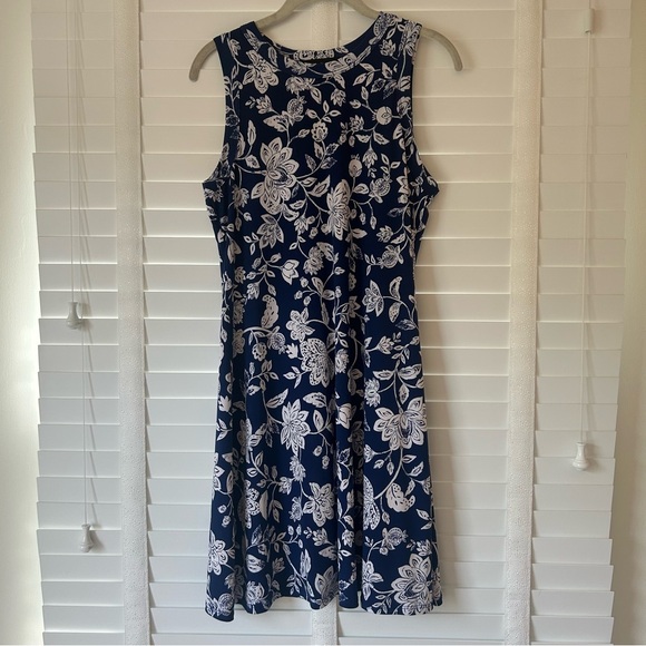 Karen Kane Dress Mini Navy Blue and White Floral Sleeveless Medium - Picture 1 of 9